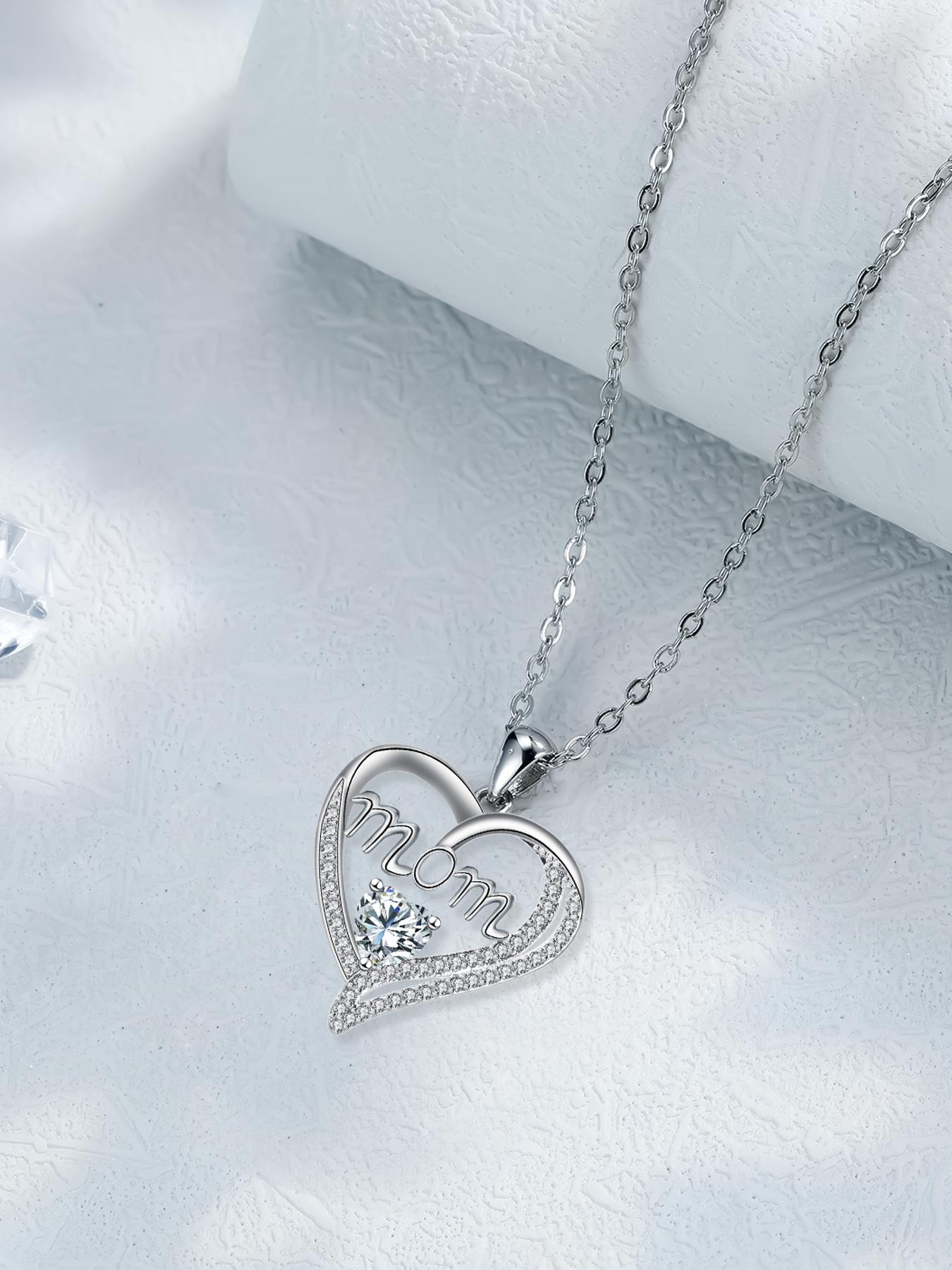 Apple Shape Rose Jewelry Gift Box With Love Heart Mom Pendant Necklace, Anniversary Birthday Jewelry First Mom Gifts for Women Wife, Mother's Day Jewelry Gift for Mom Heart Design Necklace