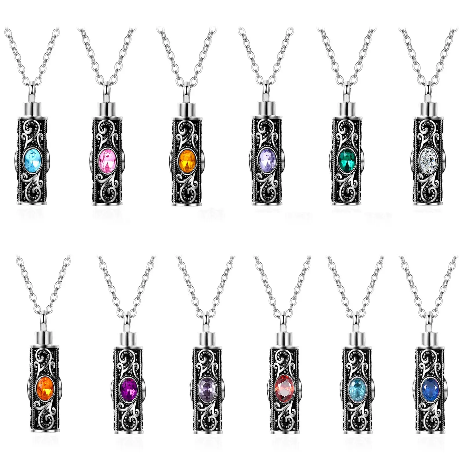 Vintage Cremation Urn Necklace Ashes Keepsake Birthday Stone Memorial Pendant