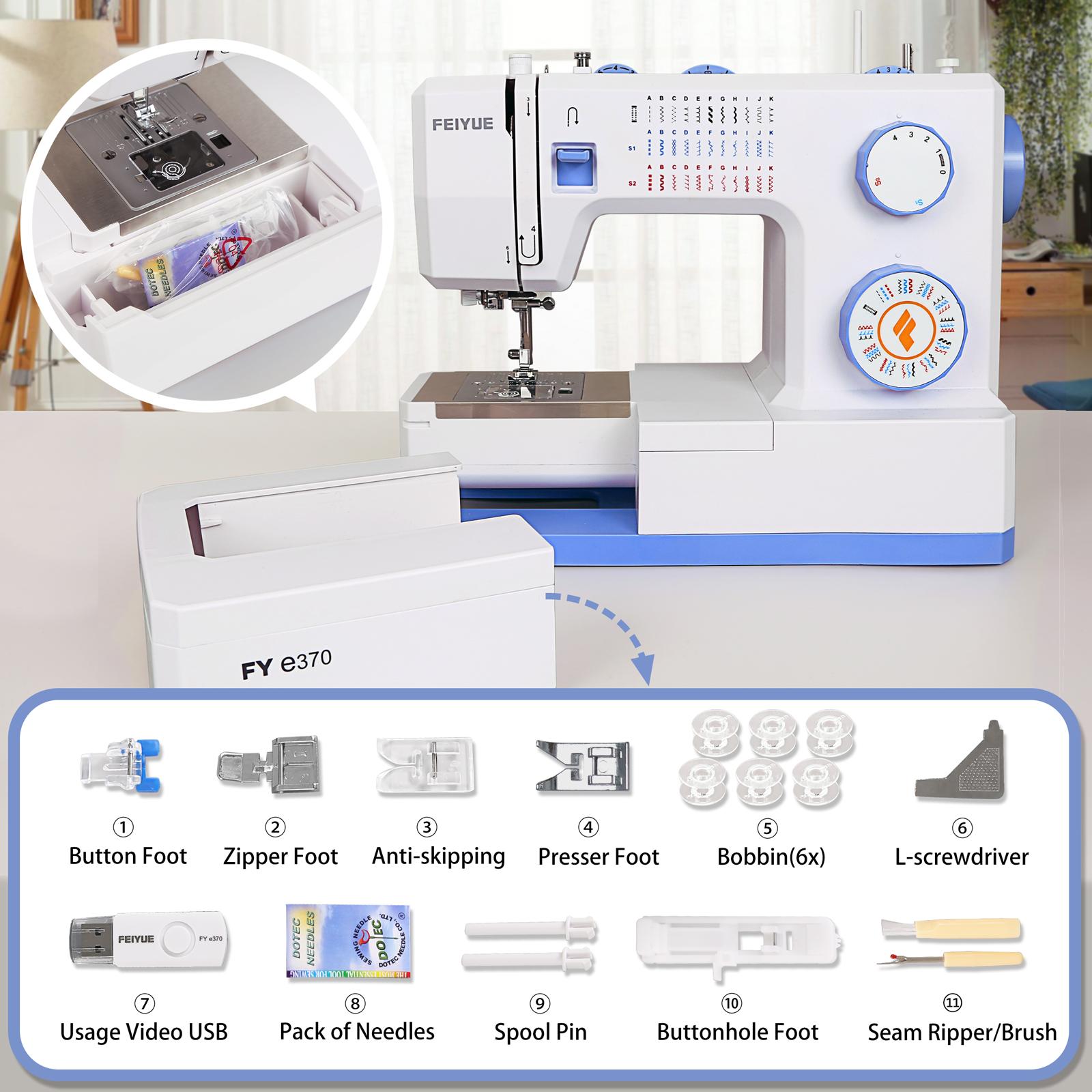 FEIYUE FYe370 Sewing Machine with Multiple Needle Positions, Energy Saving Servo Motor, Heavy Duty & Portable, 34 Built-in Stitches, Speed Control, Easy to Use, Great for Beginners