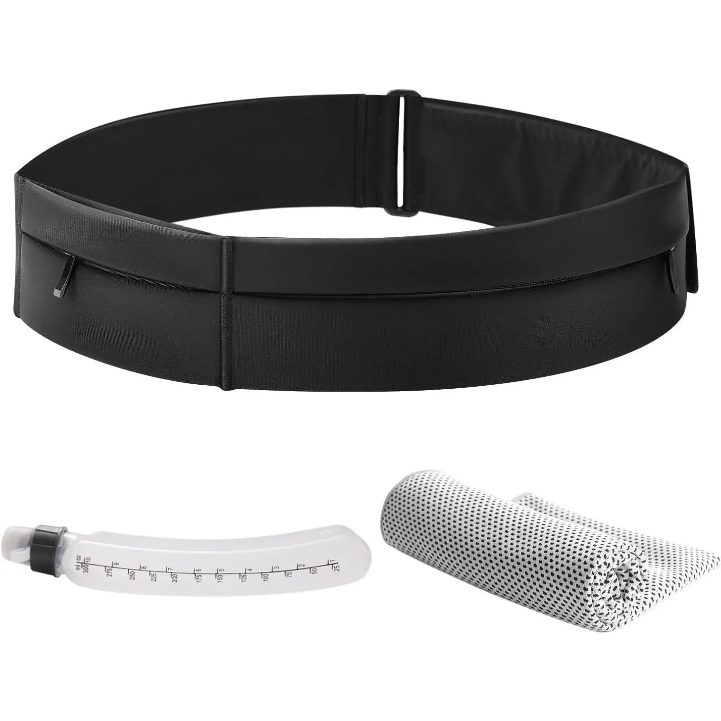 Waterproof Slim Hydration Running Belt - Adjustable Fanny Pack with Water Bottle, Phone Holder for Men (Black, Large)