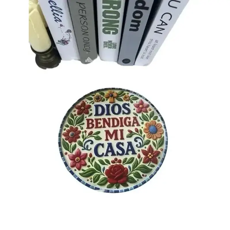 8in Round Spanish Phrase "God Bless Me" Metal Tin Sign - Vibrant Floral Design, Waterproof Home Decor Plaque for Home, Cafe