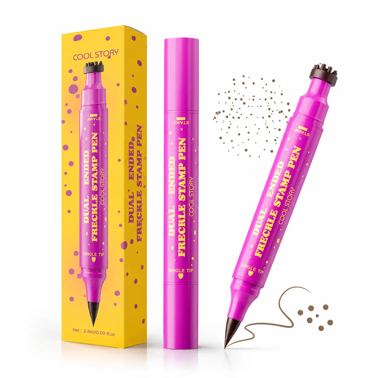 Dual-Ended Waterproof Freckle Pen, Faux Freckle Stamp & Precision Tip for Natural Realistic Freckles, Long-Lasting Smudge-Proof Face Makeup Tool