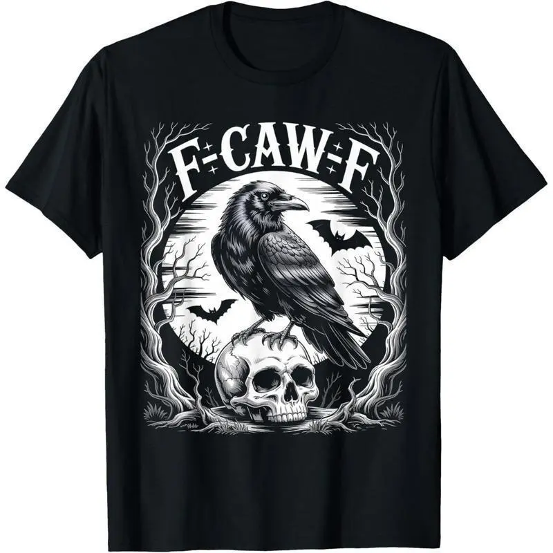 Funny Crow Graphic Tshirt - Unisex Casual Shortsleeve Top with "F-Caw-F" Gothic Print, 100% Cotton Adult Humor, Streetwear, Round Neck, Cute, Preppy, Korean, Bird, Tops, Menswear, T-Shirt, Unisex Fit, All Seasons
