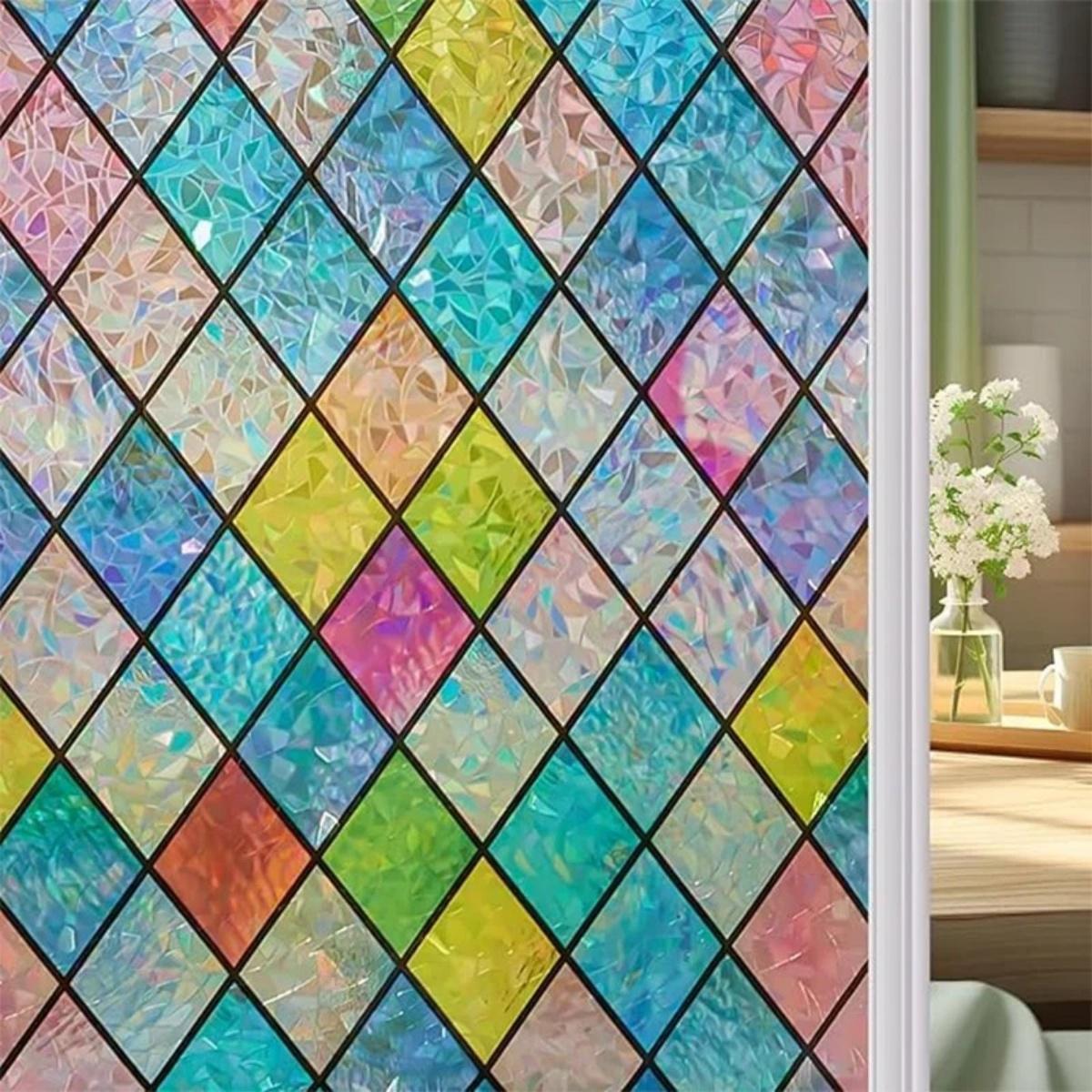 Rainbow Holographic Window Privacy Film, 1 Roll Decorative UV Sun Blocking Static Cling Window Covering Film, Sticker Decoration, Window Decorative Sticker for Home, Ornaments