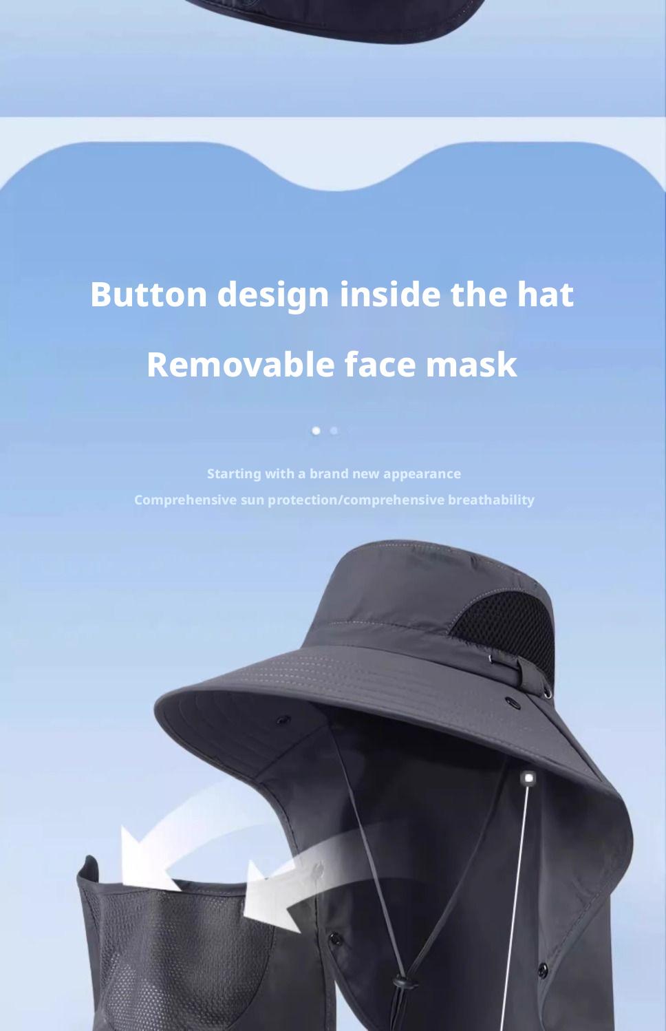 Fisherman's hat, summer sun protection hat for men and women, outdoor hiking hat, fishing face-shielding and neck-protecting integrated hat, wide-brimmed sun hat