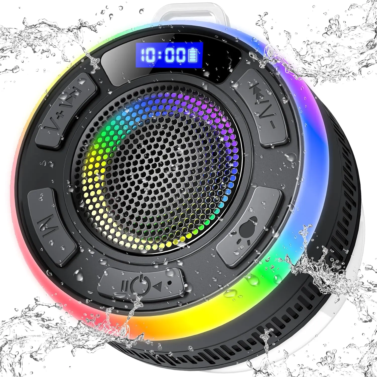 Shower  Speaker IPX7 , Portable  Speakers with Suction Cup and Time Display,  Sound&Bass LED Light 1100mAh,  Shower Speaker for Outdoor/Kayak/ Gifts/Beach