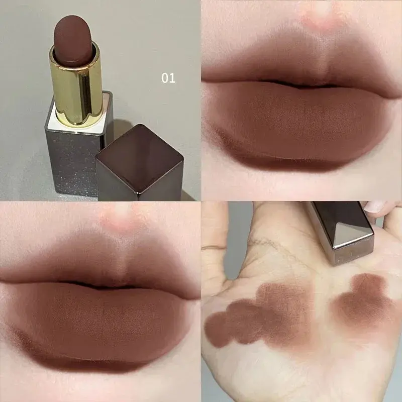 Sexy Matte Punk Dark Brown Lipstick Waterproof Lip Gloss Long Lasting Non-Stick Cup Smoked Matte Lipstick Korean Makeup Cosmetic