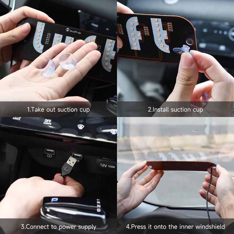 USB LED Car Windshield Light Sign with Suction Cups - Adjustable Brightness Taxi UBER Lyft Sign for Dashboard, Easy Installation Universal Car Accessories with USB Plug for Cars, Trucks, SUVs