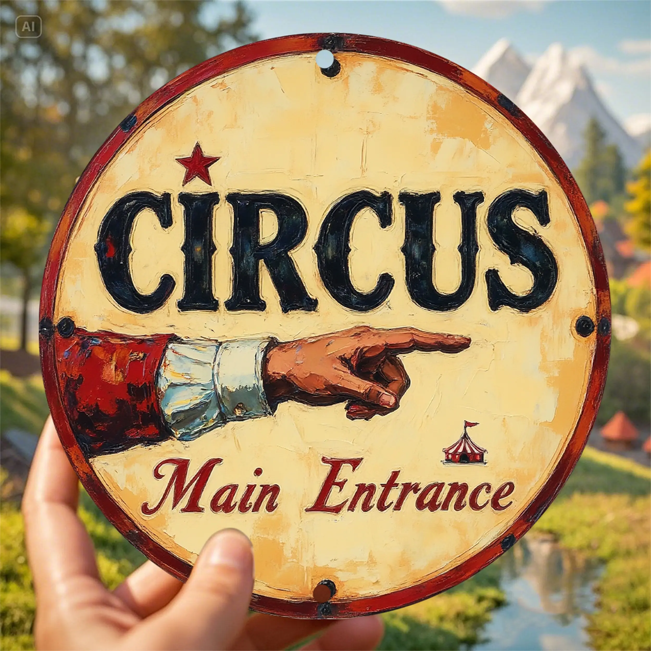 2D Flat, Decorative Signs & Plaques2D Flat Vintage Circus Wall Decoration - 8x8 Aluminum Metal Signage with "main Entrance" Text and Clown Tent Design, American Mardi Gras Themed Interior/ Outdoor Decor for Home, Bar, Garage (no Power Required)