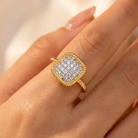 Women's Elegant Square Rhinestone Decorated Ring, Exquisite Trendy Ring, Fashionable Jewelry for Women As Engagement Anniversary Wedding Party Jewelry, Elegant Glittering Ring