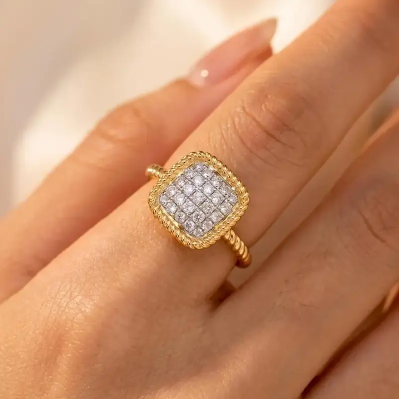Women's Elegant Square Rhinestone Decorated Ring, Exquisite Trendy Ring, Fashionable Jewelry for Women As Engagement Anniversary Wedding Party Jewelry, Elegant Glittering Ring