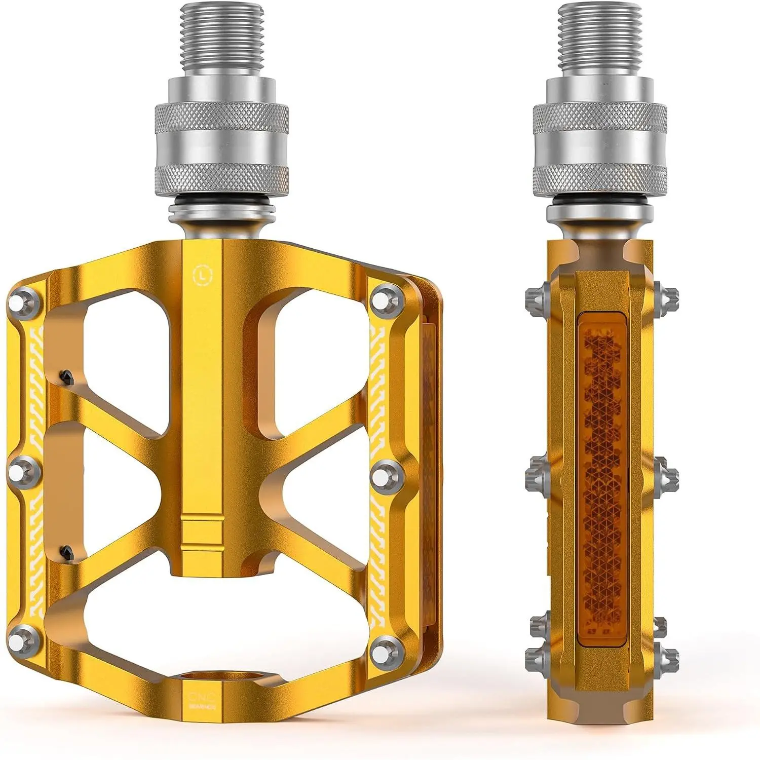 Pedals - 9/16” Quick Release Pedals  Flat Pedals - 3 Bearings  Pedals with Reflectors for Mountain Road BMX MTB Folding