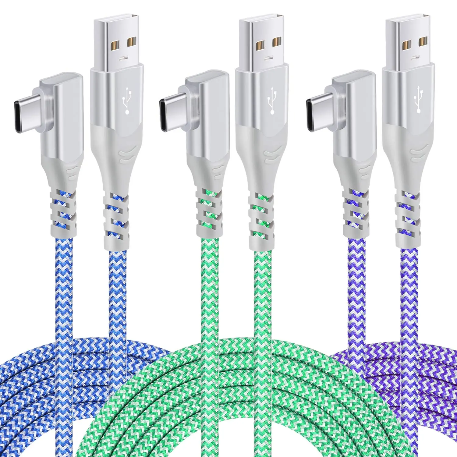 USB C   ,3Pack 10ft Nylon Right Angle USB A to USB C  | 90  USB C ,Nylon Braided Type C Charger Cord Side   for  17 16 15 Pro Max,Galaxy,iPad,Pixel