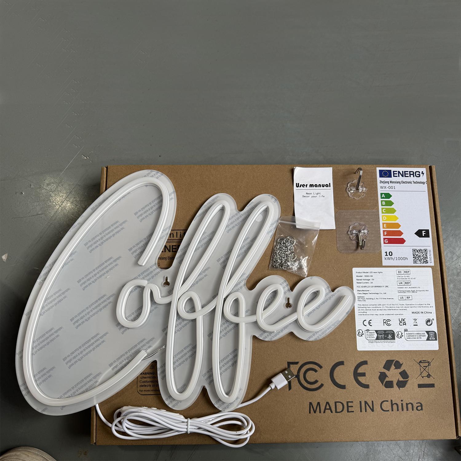 Coffee Neon Sign, USB Powered Neon Light, Creative Wall Mounted Neon Sign, Home Lighting Decoration, Suitable for Coffee Shop, Restaurant, Office, Led Neon Lights