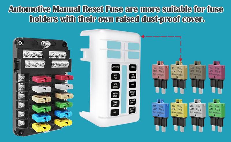 ATM, ATC, ATO Automotive Low-Profile Manual Reset Fuses Suitable For Marine, Truck, RV, SUV, and Motorcycle DC Fuse Kits Automotive Circuit Breaker Fuses Reset Fuses Assortment Kit