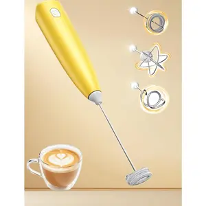 Milk Frother Handheld,Portable Electric Drink Mixer/Wand,Egg Whisk (Yellow) |   USB C Rechargeable |   3 Adjustable Speeds |   3 Detachable Whisks |   Quiet Operation |   For Coffee, Latte, Matcha,protein powder