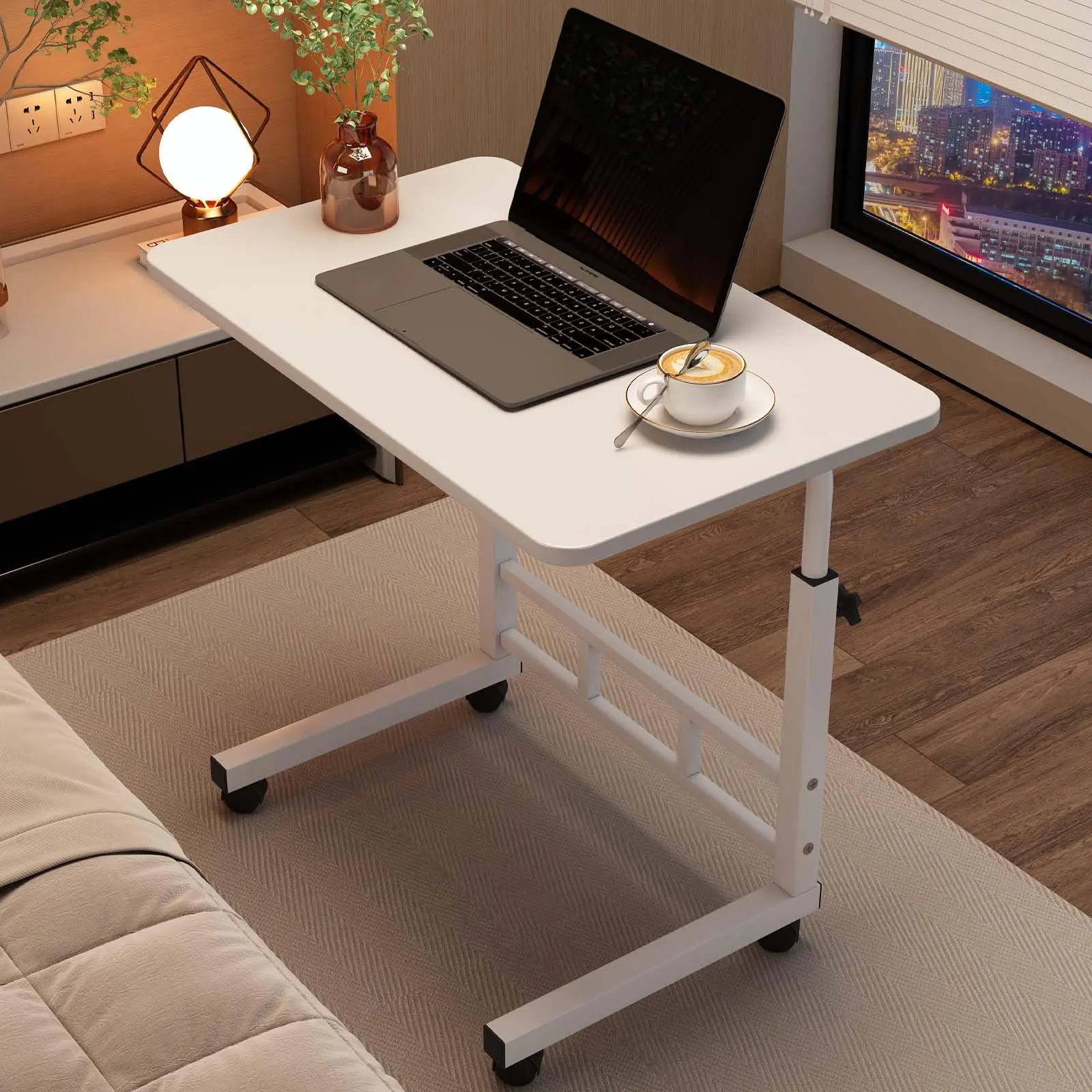 Black Portable Standing Desk with Locking Wheels - 60-90cm Height Adjustable, Ergonomic, Space-Saving, Easy Setup - Office Furniture for Home Office, Study