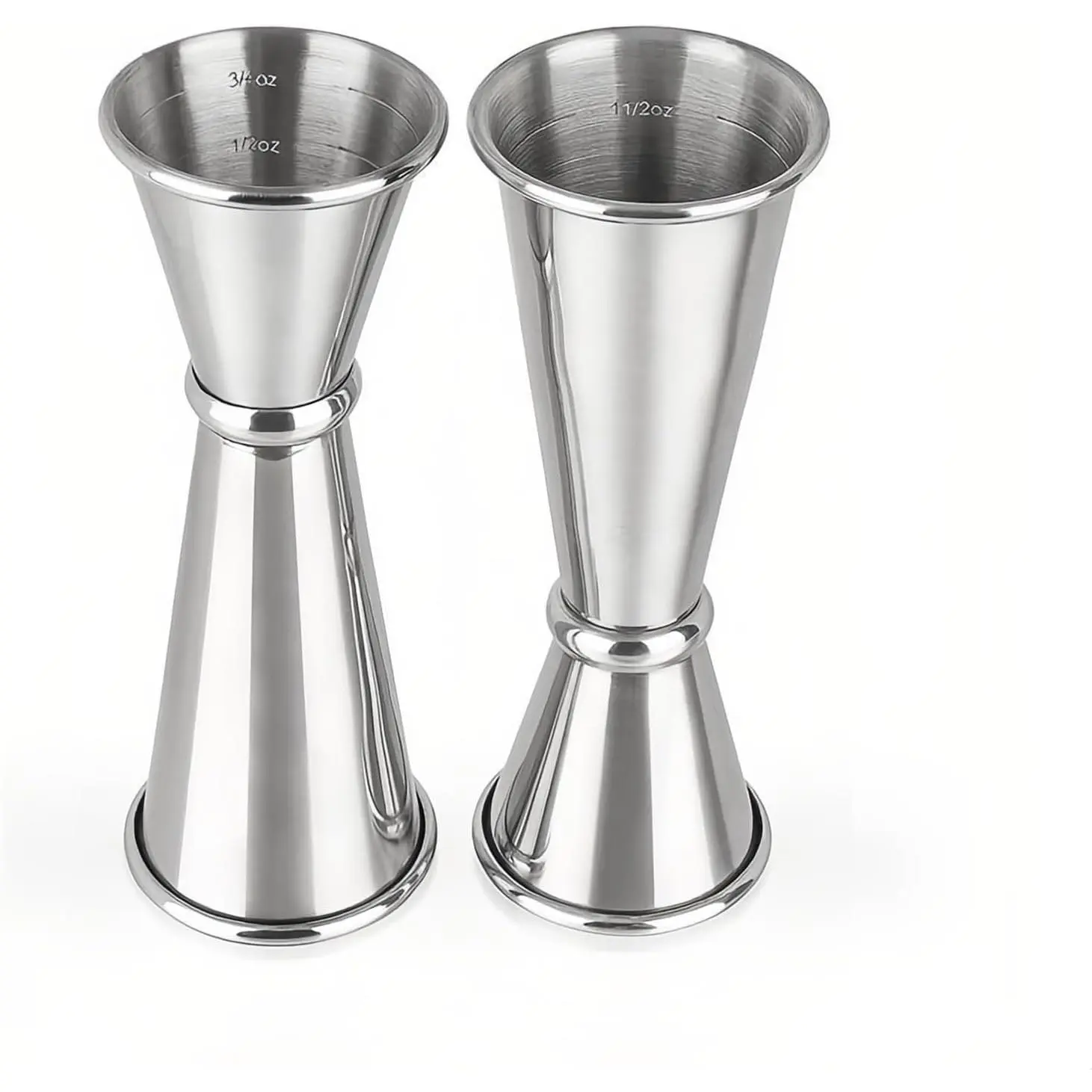 Stainless Steel 2-Piece Dual-Sided Bartending Jigger Set - 1oz & 2oz Measured Markings, Food-Grade Bar Tools for Professional & Home Bars