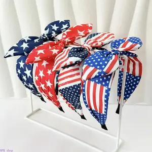 4PCS Patriotic Knotted Headbands Red White Blue Star Stripe USA Flag Hair Accessories Holiday Party Daily Wear For Women Girls