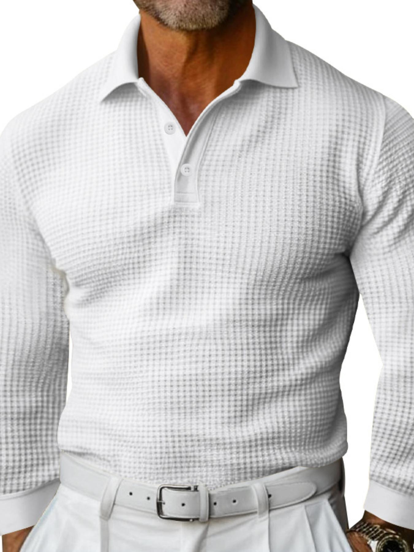 Men's Waffle Knit Polo Shirt, Slim Fit Long Sleeve Collared Tee with Buttons, New Arrival Bestseller for Men, Perfect for Casual Wear