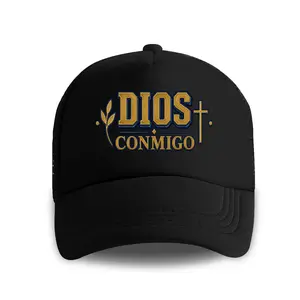 DIOS CONMIGO Cross Leaf Graphic Dad Hat - Black Mesh, Adjustable Curved Brim, Inspirational Religious Faith Gift for Men & Women, 4th of July Summer Beach Essential, Trucker life Cap Style Gorras