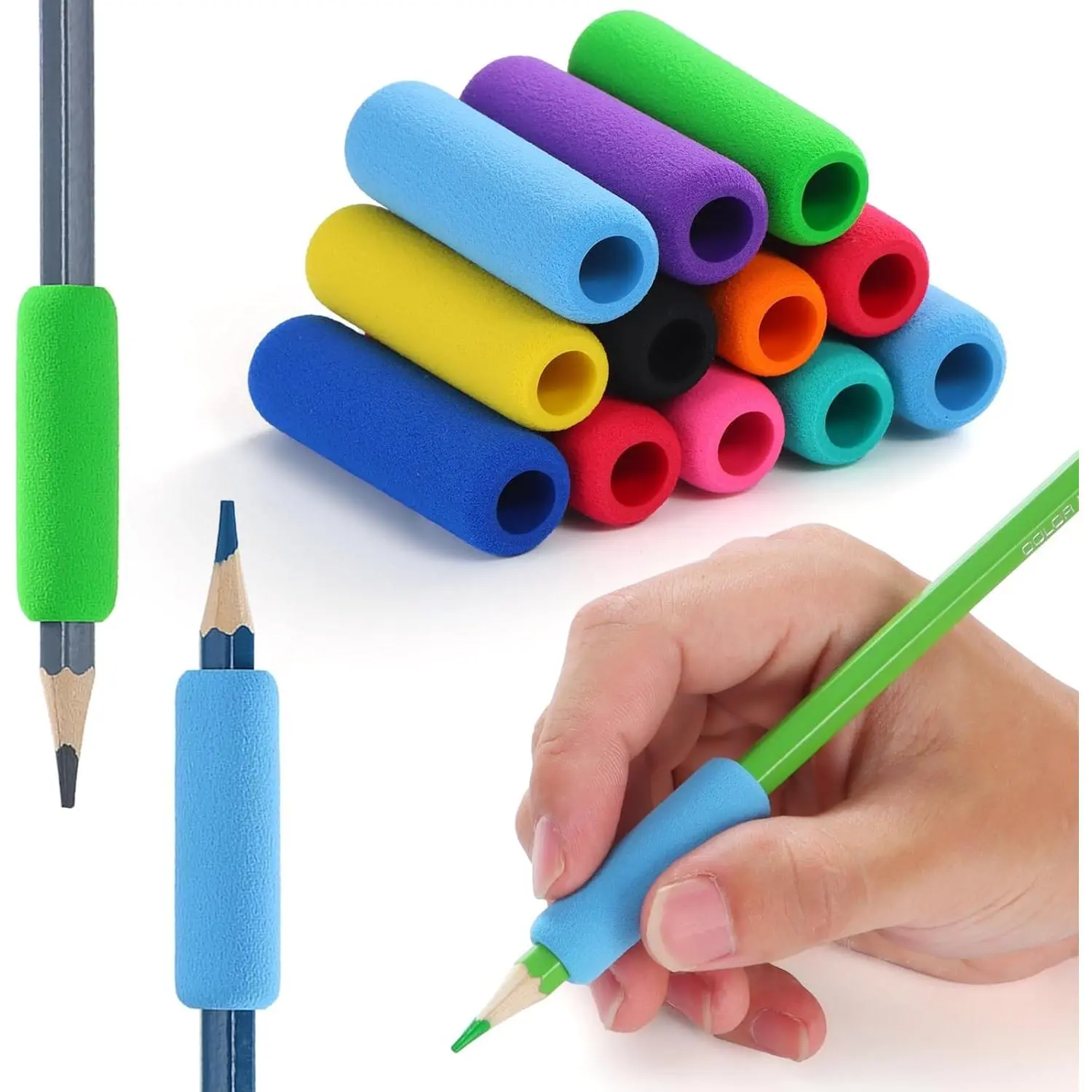 Pencil Grips Bulk for , Pencil Grippers, Pencil Cushion Grip | 50 count 10 Colors, Classic, Pen Grips for Adults, Soft Mechanical Pencil Grips for  Handwriting, Comfort Rubber, Gel Pads