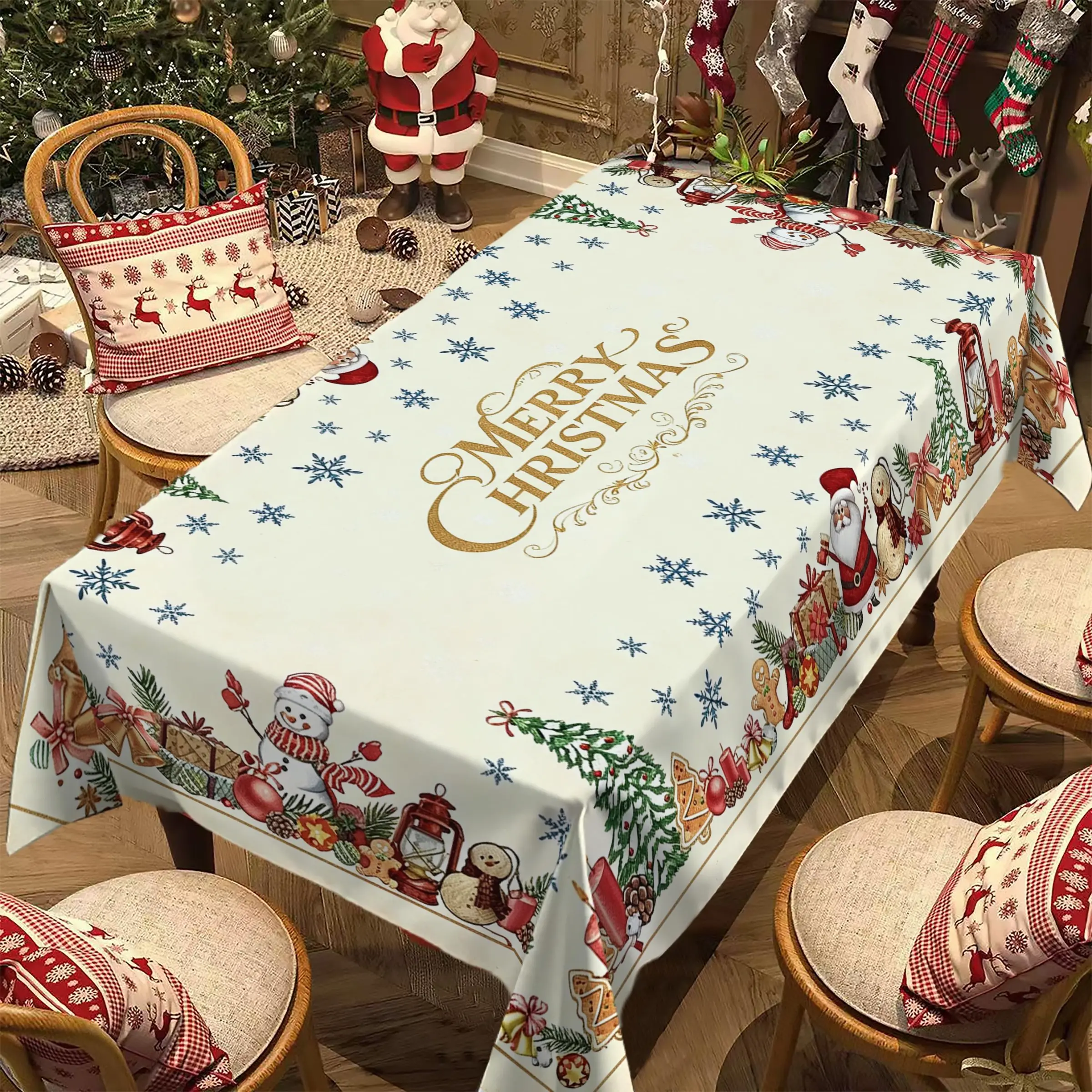 Rectangular Christmas Tablecloth, Santa Claus Gingerbread Man Design, Perfect for New Year Parties and Dinners, Best Christmas Gift