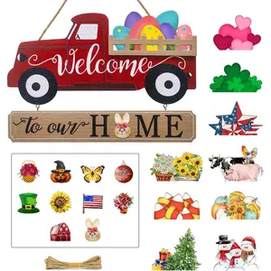 Winder 20Pcs Interchangeable Welcome Sign for Front Door,Seasonal Red Truck Decor Hanging Sign for Valentines,Easter, Independence Day,Halloween,Christmas Home Decor,Housewarming Gift