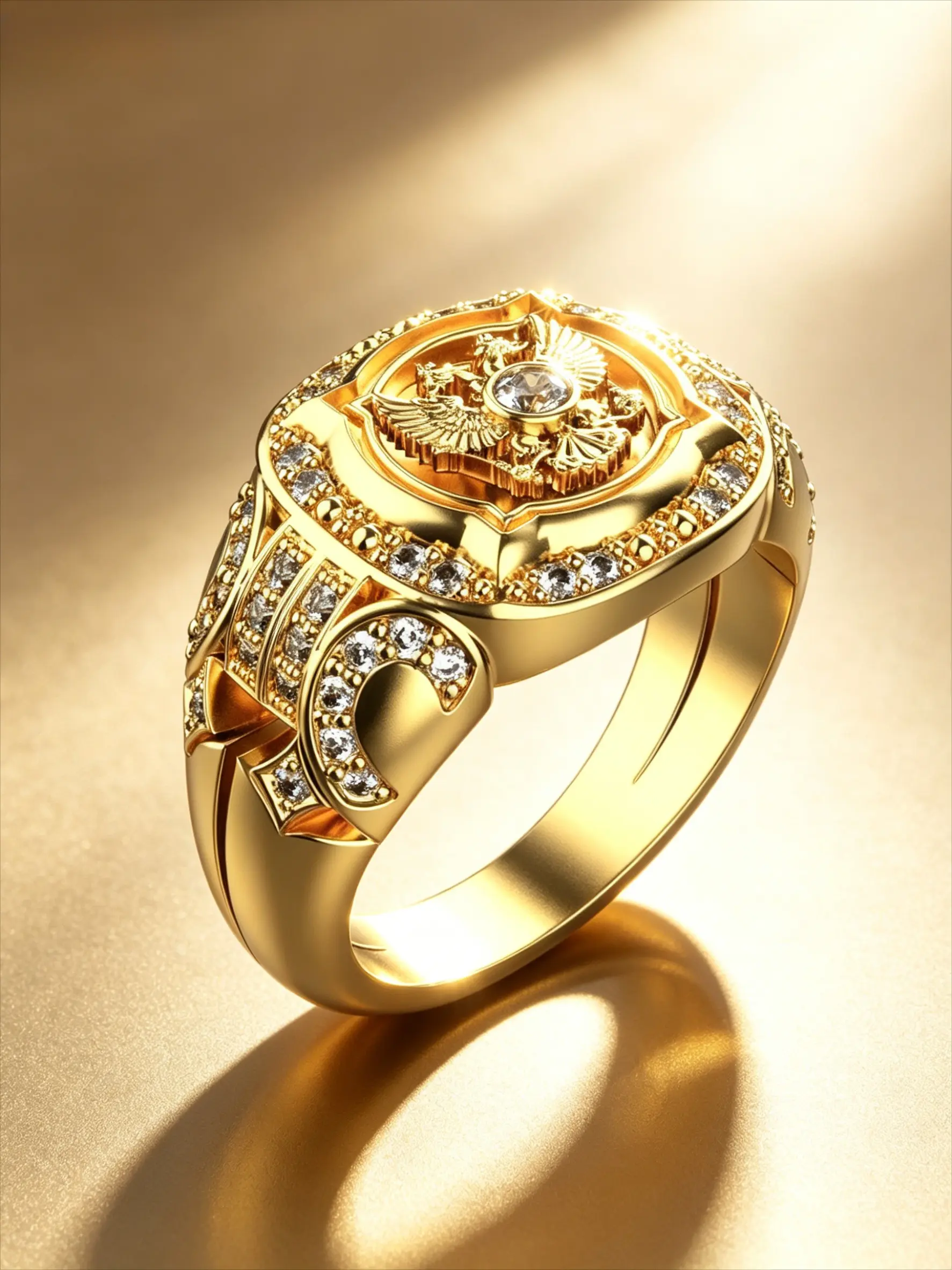 Vintage Double-Headed Eagle Embossed Imitation Diamond Wide Men Ring, Elegant Exaggerated Statement Ring, European Royal Crest Carved Band, Luxury Heavy Craft Business Male Accessory, Ideal Birthday Holiday Gift For Him, Jewelry Rings, Beautiful Rings
