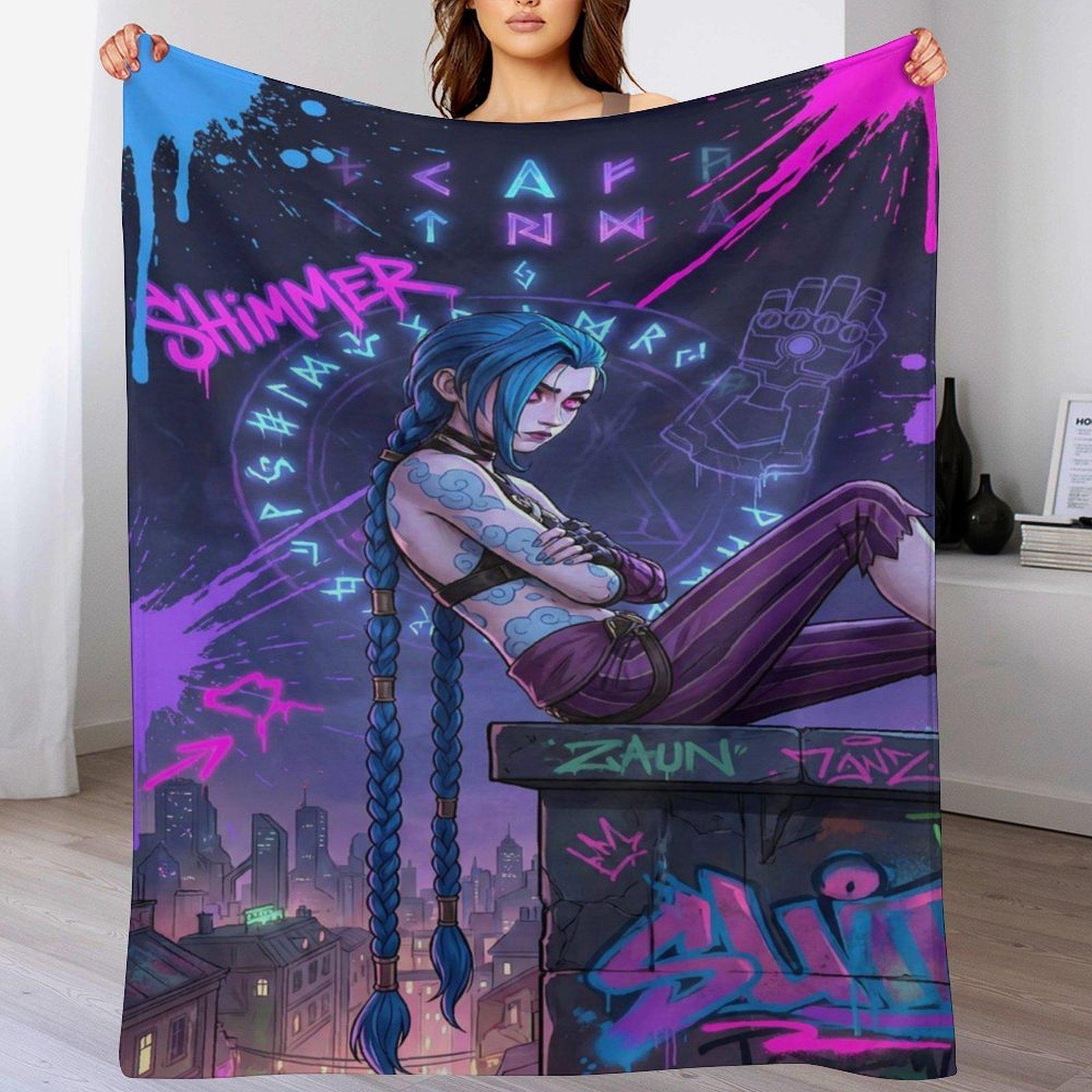 Jinx "City of Shimmer" Zaun Graffiti Throw Blanket — *Arcane* Themed | Soft & Cozy | An Esports Throw Blanket Crafted Exclusively for Fans | A Perfect Gift for Gaming Girls
