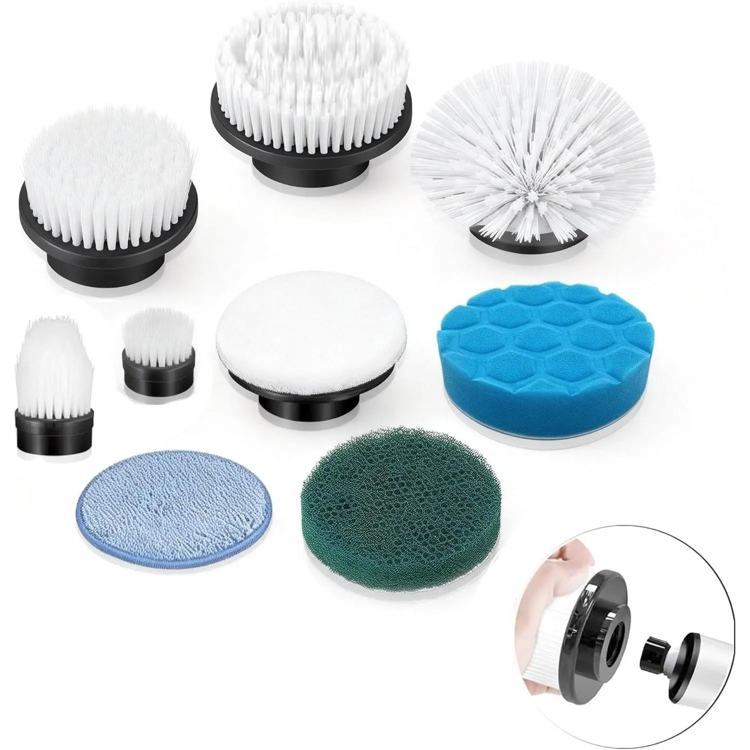 Electric Spin Scrubber Replacement Heads 8 in 1 Cleaning Brush, for Electric Spin Scrubber of ANS-8051A/8050 Power Shower Scrubber,for Household and Heavy Oil Pollution Cleaning Black
