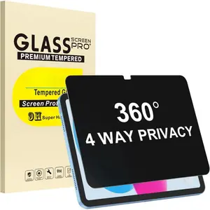 360° 4 Way Privacy Screen Protector for iPad A16 11th/ 10th Generation (11/10.9 Inch 2025/2022), 360 Degree Anti-Spy Tempered Glass Film, Case Friendly, Apple Pencil Support