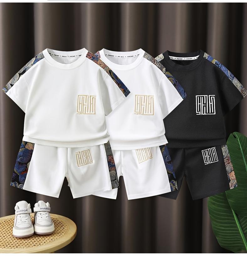 (New)2pcs Set, Popular Chinese Style Boys' Short-Sleeve Outfit, New Casual Embroidered 2pcs Set,  Streetwear Short-Sleeve Children's Clothing, Perfect for Outdoor