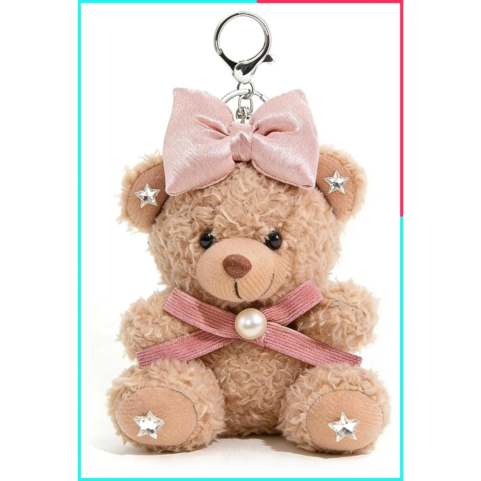 Cute Teddy Bear Plush Keychain Bag Charm - Adorable Key Ring Gift for Handbag, Purse, Backpack, Car Keys