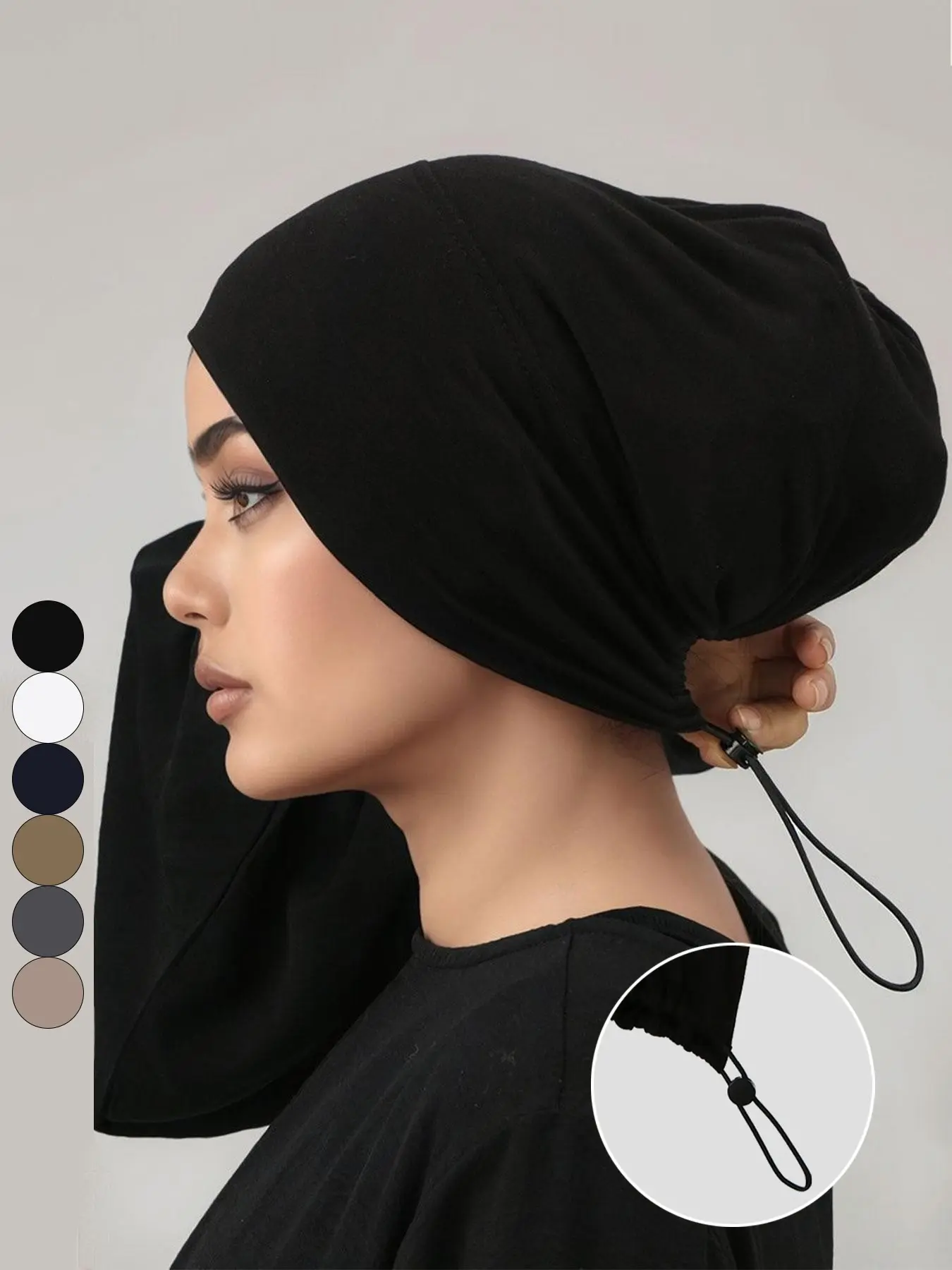 Women Modal Hijab Caps with Tie Back, Adjustable Jersey Wraps, Solid Color Basic Underscarf Abaya Accessory, Daily Wear Veil