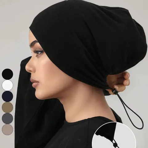 Women Modal Hijab Caps with Tie Back, Adjustable Jersey Wraps, Solid Color Basic Underscarf Abaya Accessory, Daily Wear Veil, Hijab Undercap