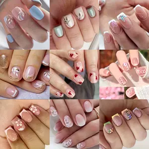 a must-have for looks, Get Glamorous with 6 boxes  Short Square Nail Art Kit, Shipped randomly, Spring Summer Flower Heart Glitter Leaf Design Full Coverage Fake Nails Set, Gift for Women And