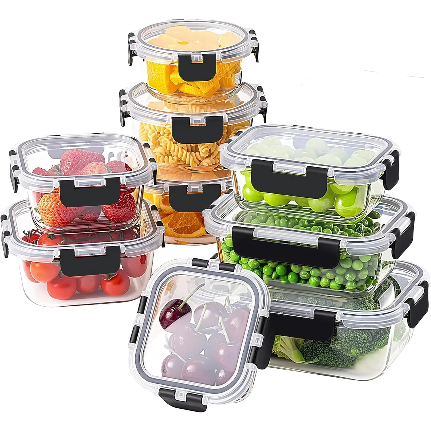 18 count Glass  Storage Containers with , Glass Meal Prep Containers, Airtight Lunch Bento Boxes,  & Leak Proof, Oven, Freezer and Dishwasher Safe (9  & 9 Containers)