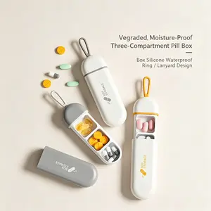 Portable Three-Compartment Medicine Box, Pull-Out Small Pill Organizer with Silicone Strap, Moisture-Resistant, Ideal for Travel and Fitness