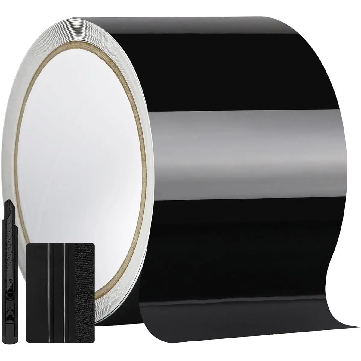4" × 30 FT Gloss Black Vinyl Wrap Air Release Film - Chrome Delete Window Trim Sticker, Car Door Sill Anti-Scratch Protector Decal with Full Installation Tool Full Kit
