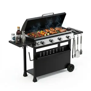Summervibes Flash sale tool items Superior 4-Disposable Propane Gas Grill for Outdoor BBQ – 32,000 BTU, 389 Sq.In Flat Top, Convertible Stand/Tabletop, Weather-Resistant Hood, Stainless Steel Disposables, Portable