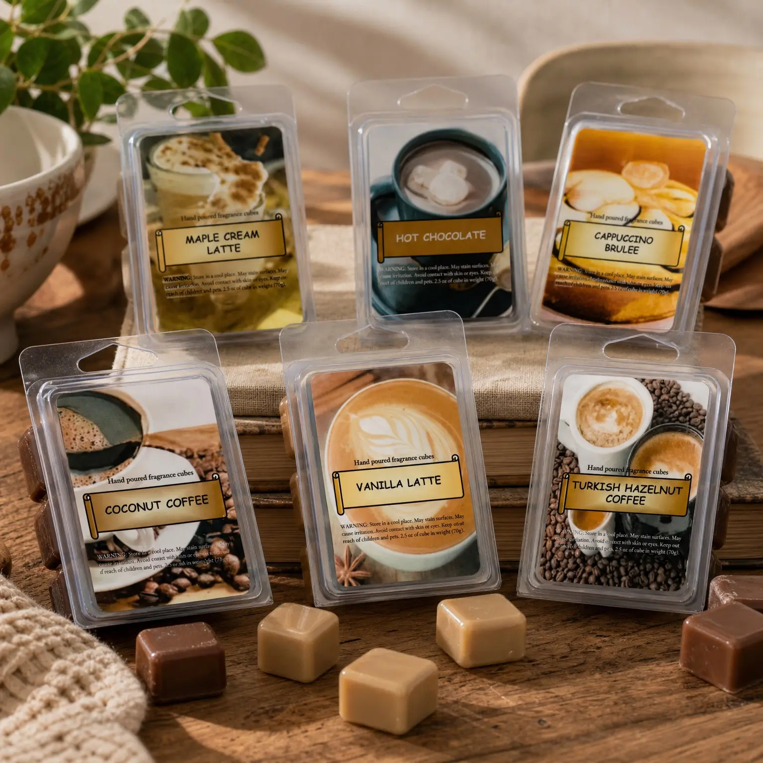 Coffee House Scented Wax Melts, 6 Pack – USA Made Wax Cubes for Wax Melt Warmer, Coffee Variety Pack: Coconut, Maple Latte, Hazelnut, Hot Chocolate, Vanilla Latte & Cappuccino BruleeGift