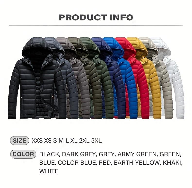 Men's Stand Collar Hooded Jacket - Warm, Windproof Thickened Coat, Detachable Hood, Solid Color Design, Thickened Nylon Fabric for Cold Weather, Casual Style, Zip Closure, Dry Clean Only, Winter Stand Collar Hooded Thickened Coat Spooky Fuzzy Crew Socks W