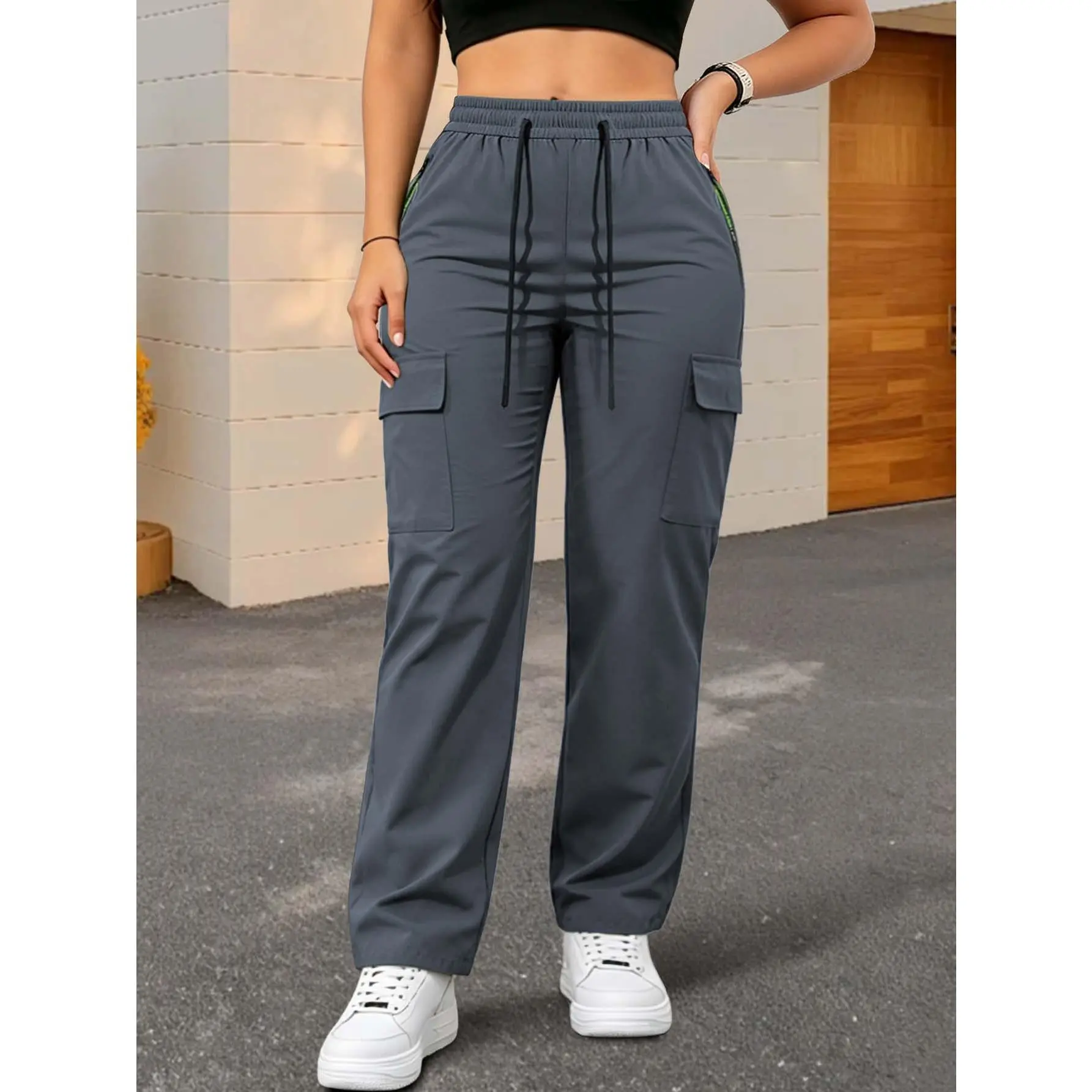 Female's Lightweight Breathable Fabric Straight Leg Cargo Pants with Multi Pockets, Comfortable Bottom for Casual Daily Outdoor Use (Sports & Outdoor Joggers)