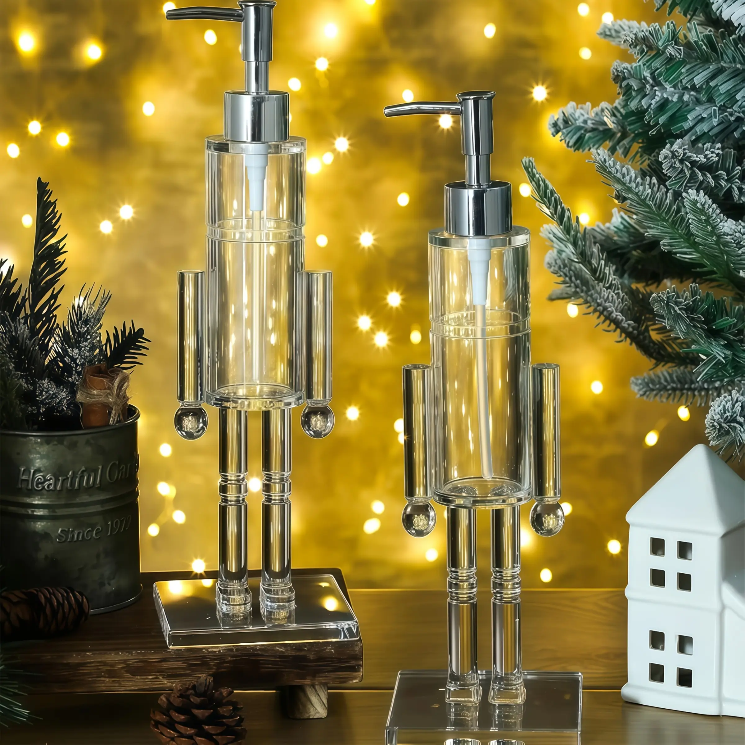 Nutcracker Soap Dispenser, Clear Nutcracker Soap Dispenser, Liquid Hand So-ap Christmas Pump Bottle, Refillable Liquid Bottle for Bathroom & Kitchen Holiday Decor Gift