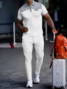 Men's Casual Two-Piece Set, Short Sleeve, High Waist, Loose-Fitting, Asymmetrical Design, All Seasons, Perfect for Running and Daily Wear