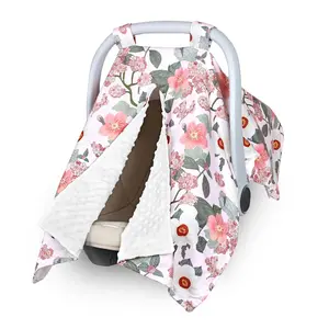 Baby Carseat Canopy, Peekaboo Opening Car Seat Canopy for Babies, Soft and Breathable Infant Carrier Canopy, Multi-use Baby Carrier, Stroller, Nursing Cover, Minky Blanket, Retro Flower