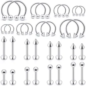 Lip Rings 32PCS Labret Jewelry Monroe Lip Barbell Ring Snake Bite Piercing Jewelry 16G Helix Earring Daith Tragus Cartilage Studs Surgical Steel Piercing Jewelry for Women MenGift.