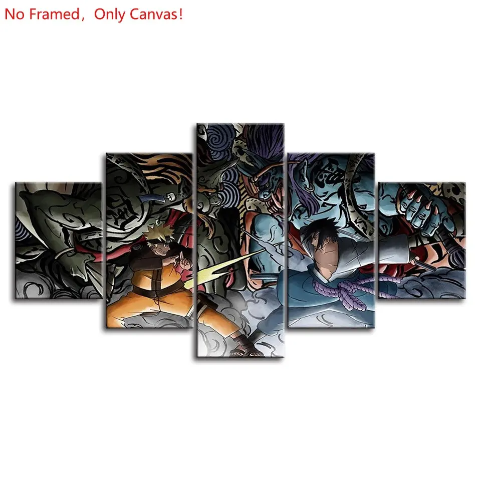5 piece/set of frameless canvas painting print poster, classic hot-blooded anime art, Sasuke vs Naruto Epic th, very suitable for Japanese two-dimensional fans, the perfect gift for bedroom, living room, kitchen, dormitory corridor, mural, wall decoration