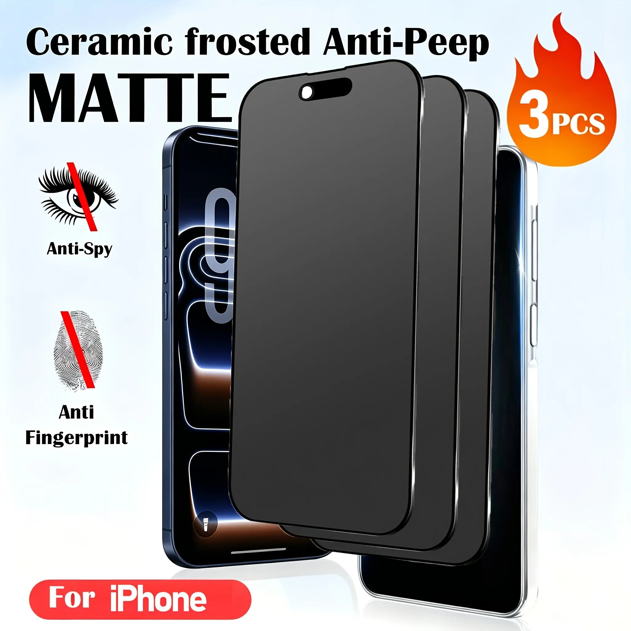 3 pcs Full Cover Matte Privacy Screen Protector For iPhone 17 Pro Max Air 17e 16 15 Pro 13 12 11 14 Pro Max Plus 16e Air XS X XR Anti-Spy Soft Film